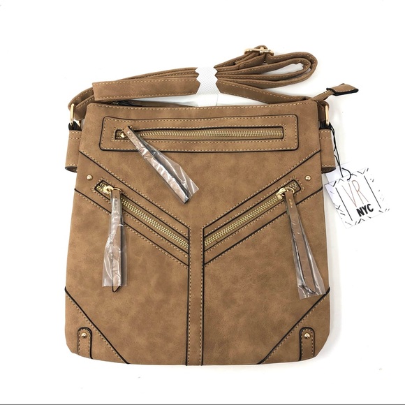 VR NYC Taupe Fax Leather Crossbody Bag - Picture 3 of 11